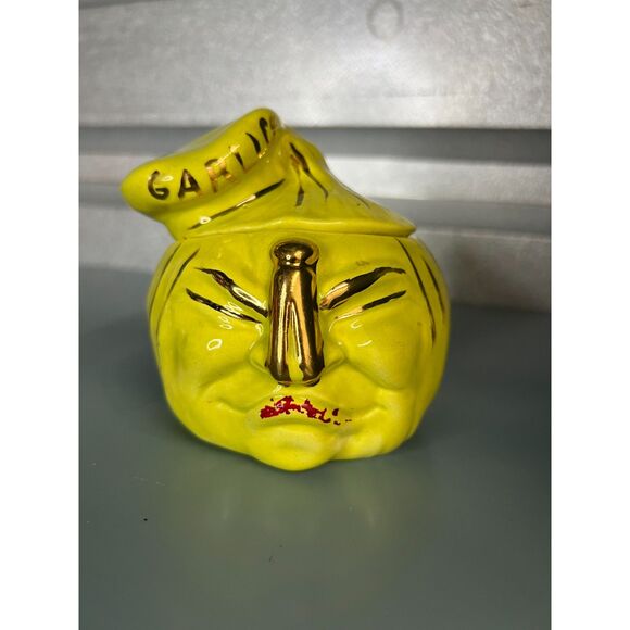 Vintage Garlic Keeper Anthropomorphic Jar Stinky Face Clothes Pin Nose - Picture 1 of 12